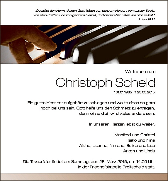 Trauer um Christoph Scheld